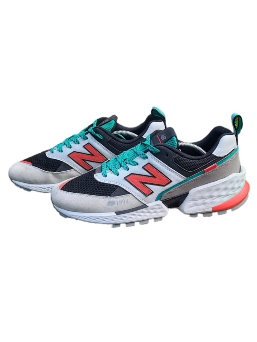 New Balance 574 Men's Size 11.5 Black/Coral/ Teal 1994 Sport Sneakers Shoes